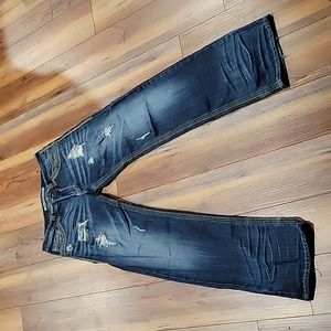 Affliction Blake Fleur Embroidered Flap Pocket Dark Wash Distressed Jeans Men 30